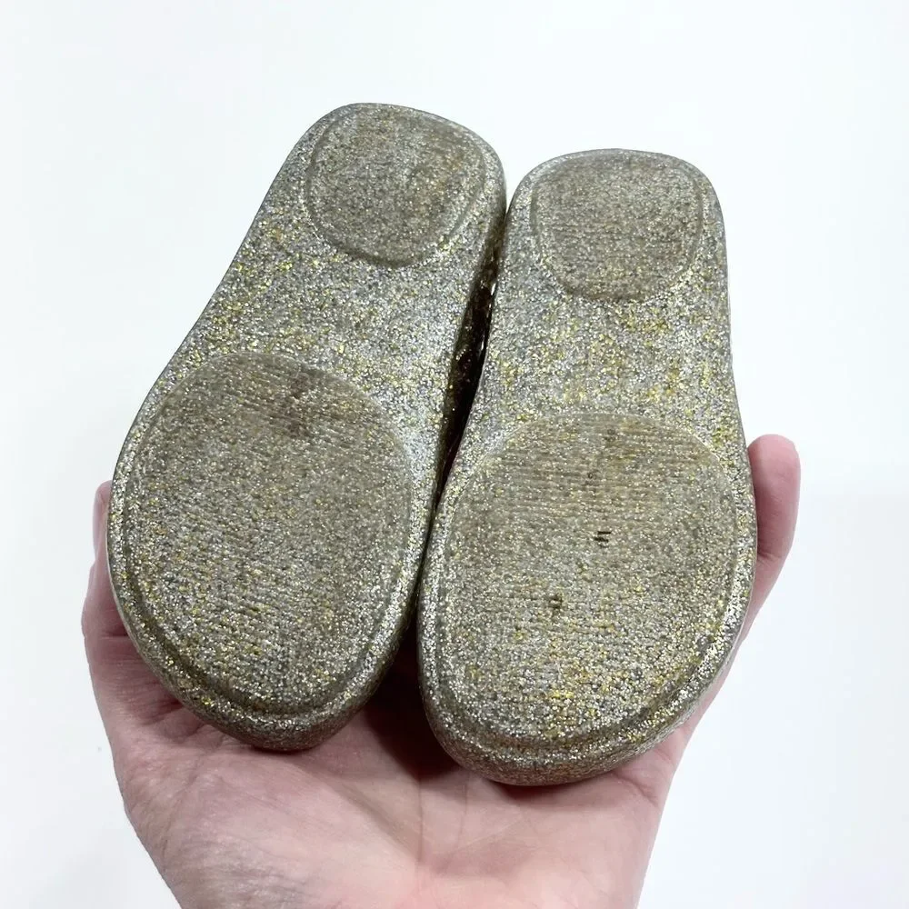 Mini Melissa gold glitter campana woven Mary Jane jelly shoe 7
